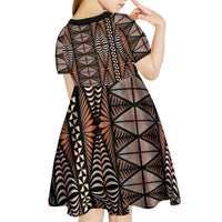 Malo e lelei Tonga Kid Short Sleeve Dress Tongan Ngatu Vintage Brown - Polynesian Pride