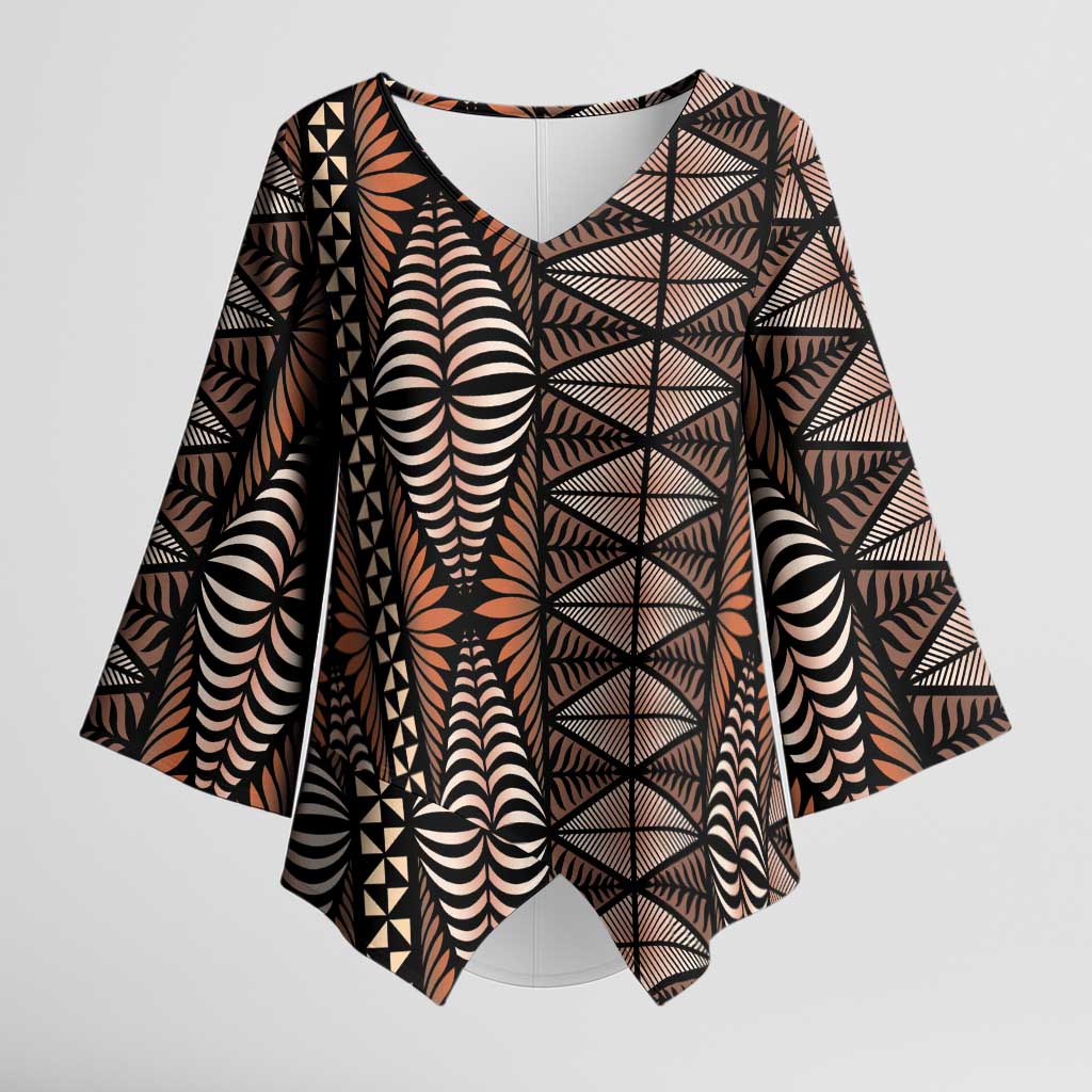 Malo e lelei Tonga Kimono Sleeve Blouse Tongan Ngatu Vintage Brown LT14 Female Brown - Polynesian Pride