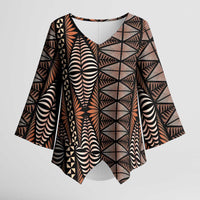Malo e lelei Tonga Kimono Sleeve Blouse Tongan Ngatu Vintage Brown LT14 Female Brown - Polynesian Pride