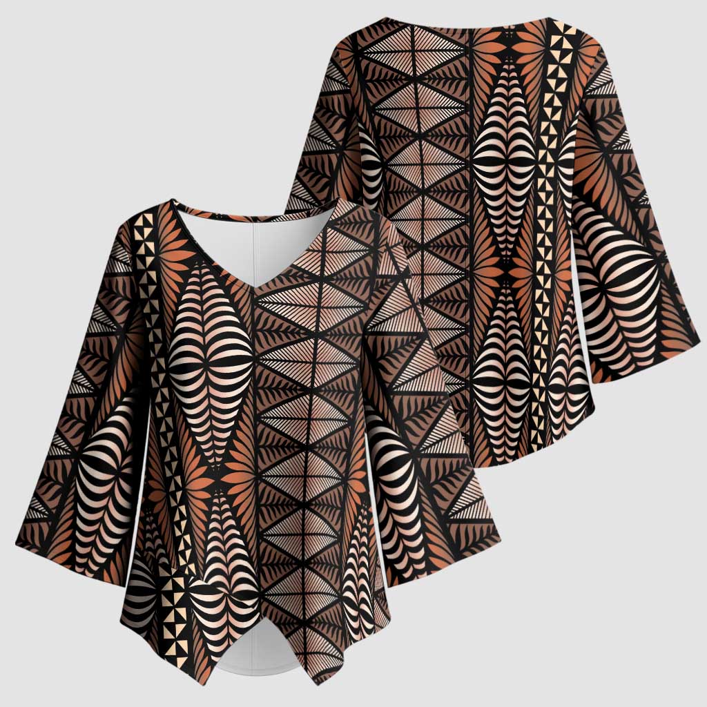 Malo e lelei Tonga Kimono Sleeve Blouse Tongan Ngatu Vintage Brown LT14 - Polynesian Pride