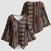 Malo e lelei Tonga Kimono Sleeve Blouse Tongan Ngatu Vintage Brown LT14 - Polynesian Pride