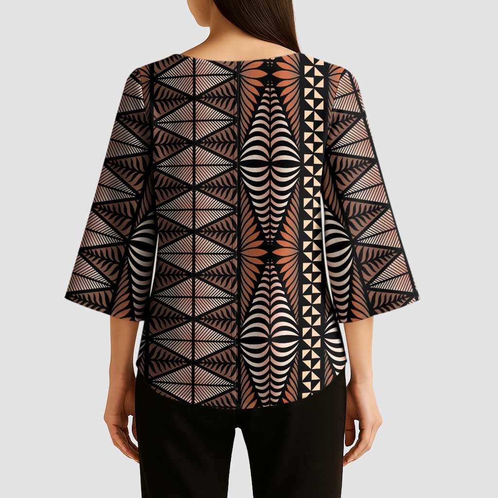 Malo e lelei Tonga Kimono Sleeve Blouse Tongan Ngatu Vintage Brown LT14 - Polynesian Pride