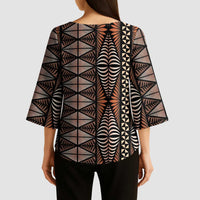 Malo e lelei Tonga Kimono Sleeve Blouse Tongan Ngatu Vintage Brown LT14 - Polynesian Pride