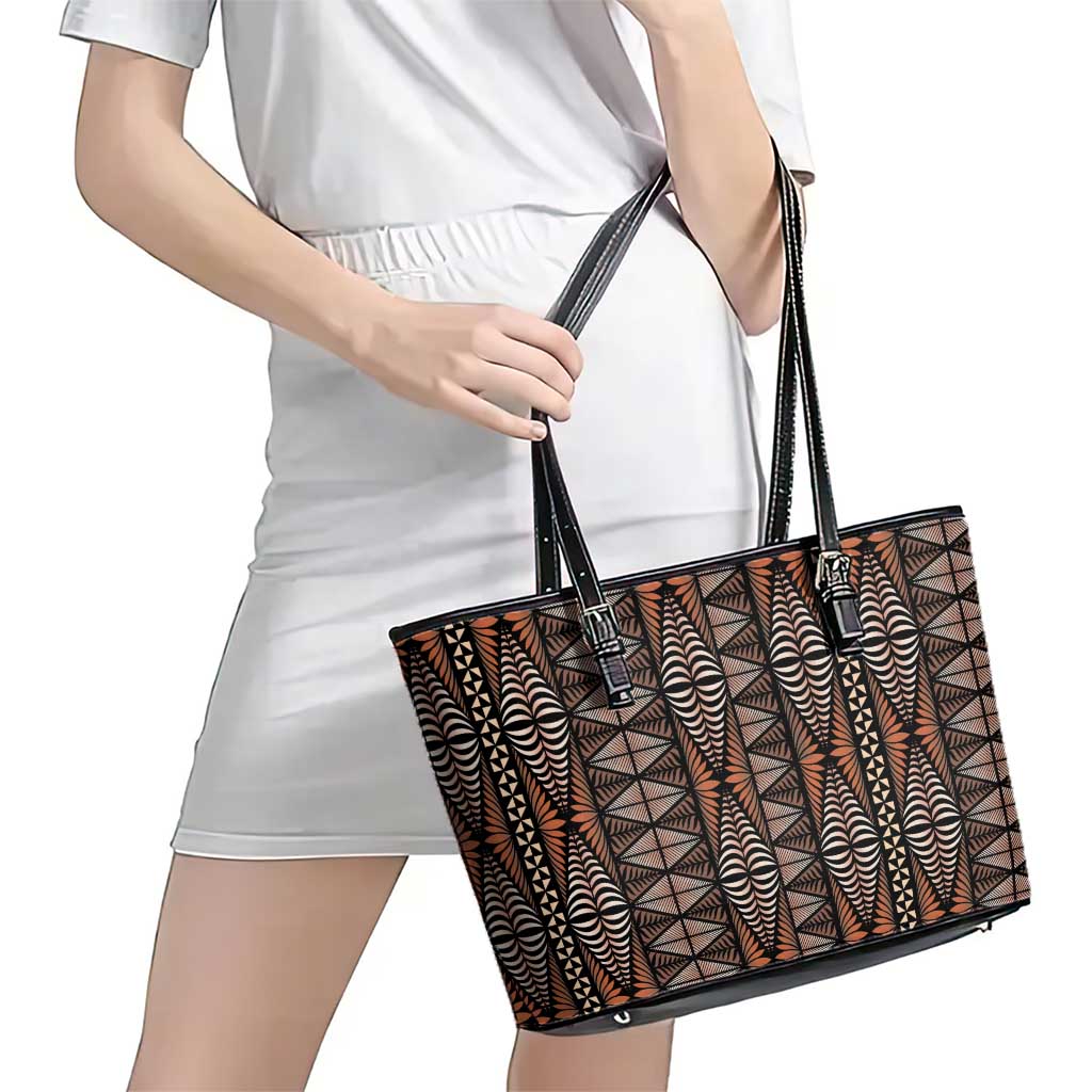 Malo e lelei Tonga Leather Tote Bag Tongan Ngatu Vintage Brown LT14 - Polynesian Pride