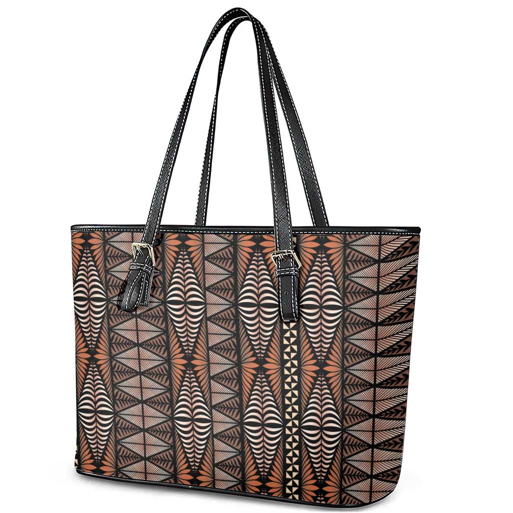 Malo e lelei Tonga Leather Tote Bag Tongan Ngatu Vintage Brown LT14 - Polynesian Pride