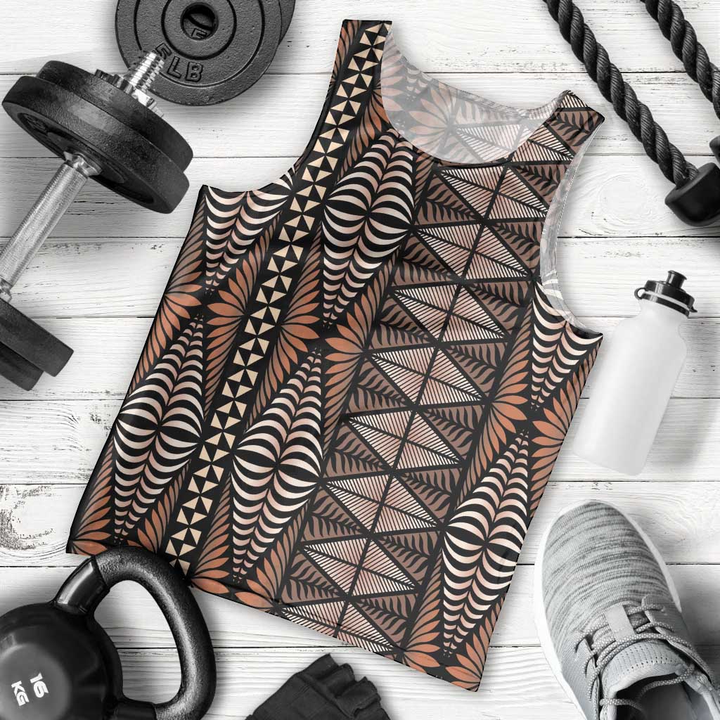 Malo e lelei Tonga Men Tank Top Tongan Ngatu Vintage Brown - Polynesian Pride