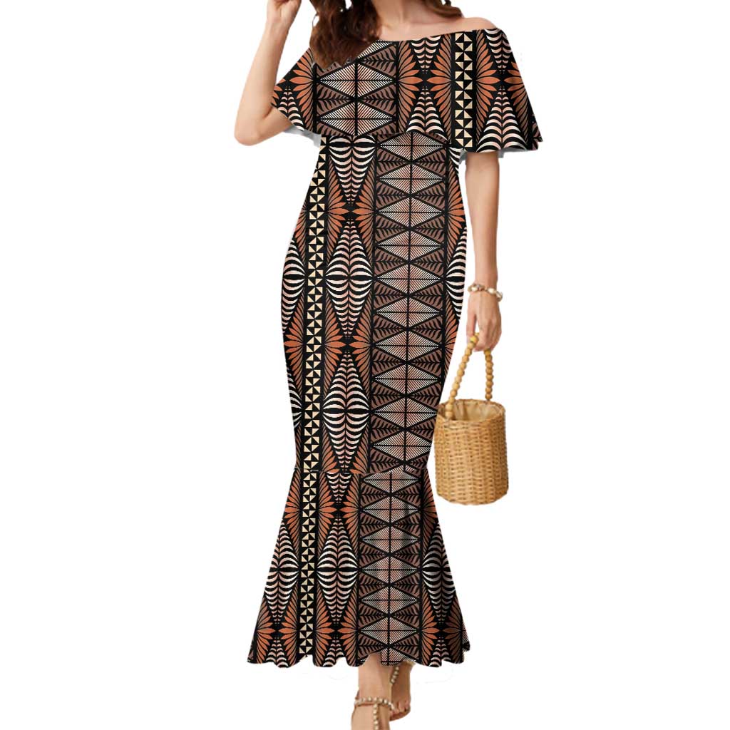 Malo e lelei Tonga Mermaid Dress Tongan Ngatu Vintage Brown - Polynesian Pride