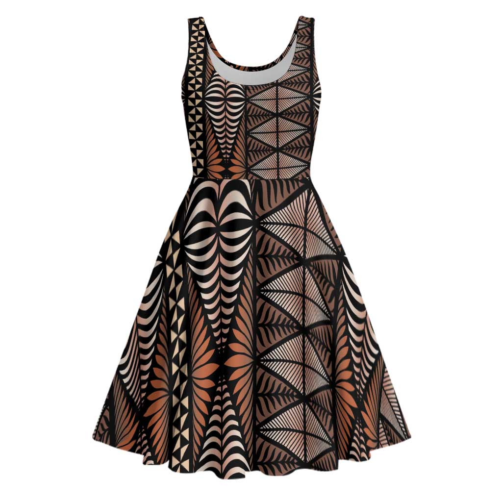 Malo e lelei Tonga Midi Dress Tongan Ngatu Vintage Brown LT14 Brown - Polynesian Pride