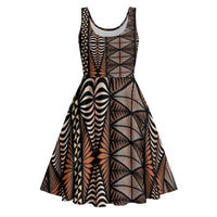 Malo e lelei Tonga Midi Dress Tongan Ngatu Vintage Brown LT14 Brown - Polynesian Pride