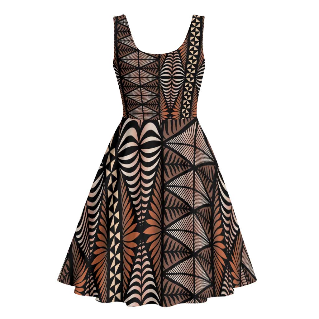 Malo e lelei Tonga Midi Dress Tongan Ngatu Vintage Brown LT14 - Polynesian Pride