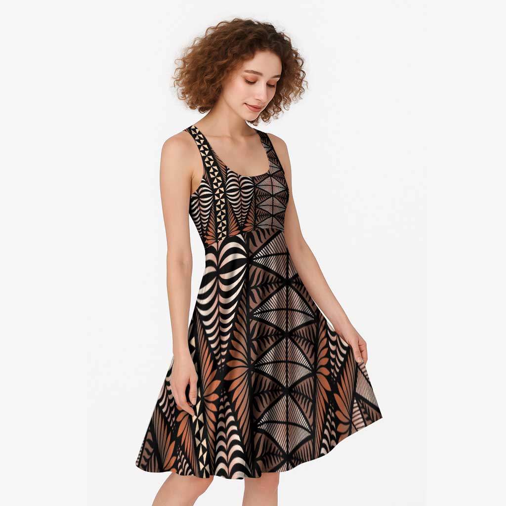 Malo e lelei Tonga Midi Dress Tongan Ngatu Vintage Brown LT14 - Polynesian Pride