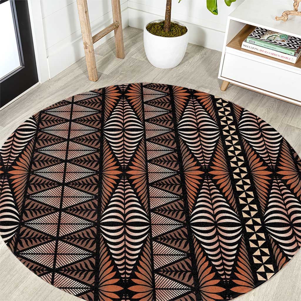 Malo e lelei Tonga Round Carpet Tongan Ngatu Vintage Brown LT14 Brown - Polynesian Pride