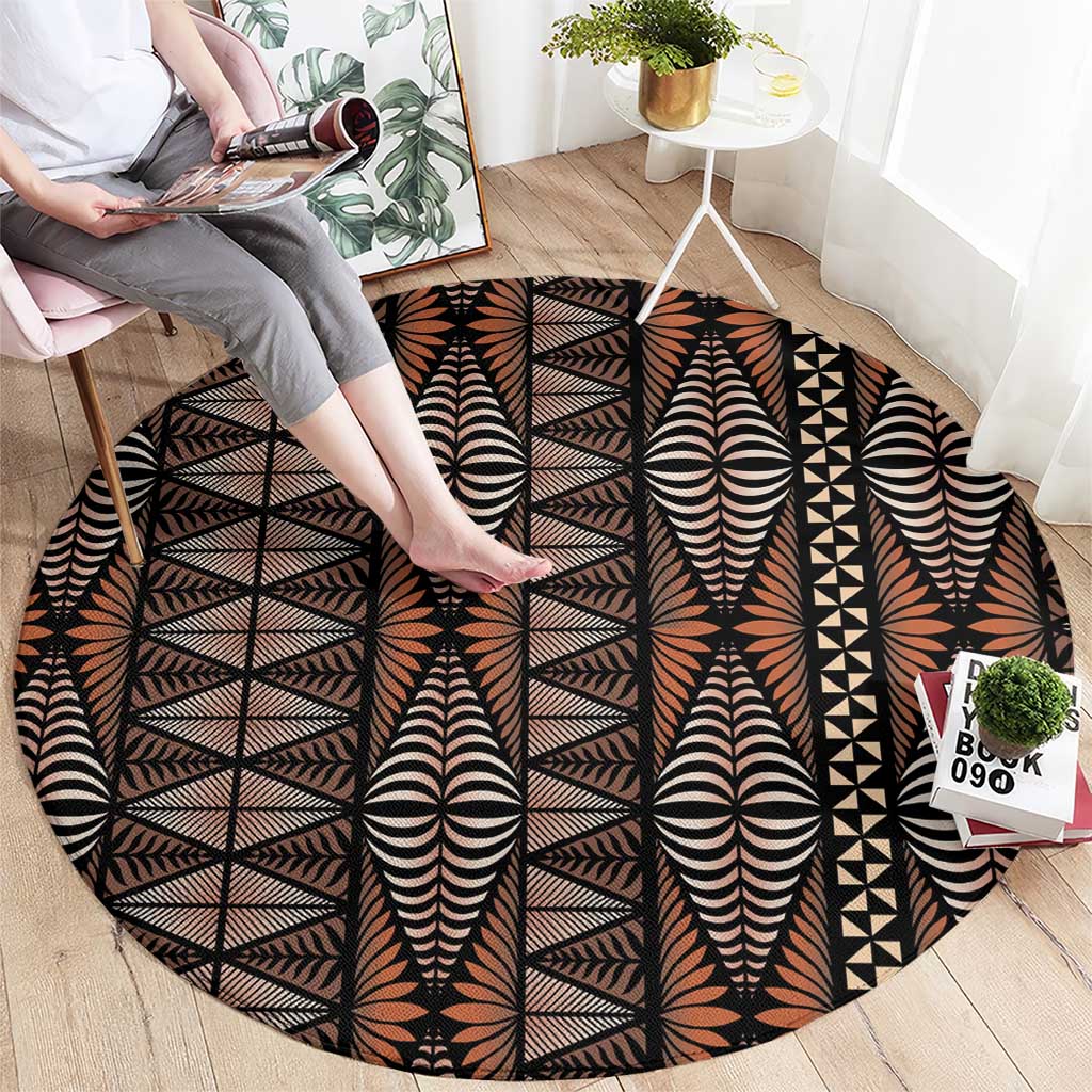 Malo e lelei Tonga Round Carpet Tongan Ngatu Vintage Brown LT14 - Polynesian Pride