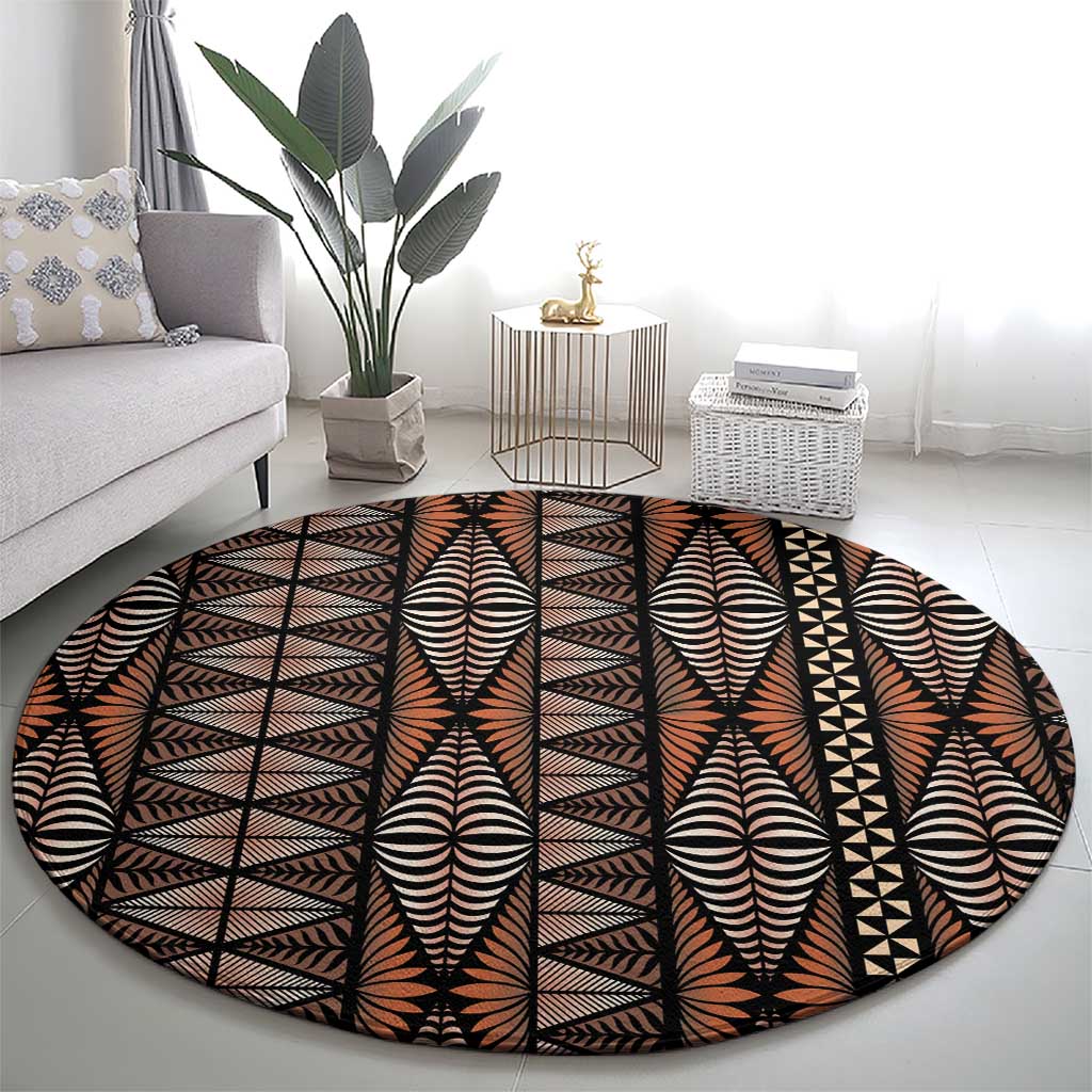Malo e lelei Tonga Round Carpet Tongan Ngatu Vintage Brown LT14 - Polynesian Pride