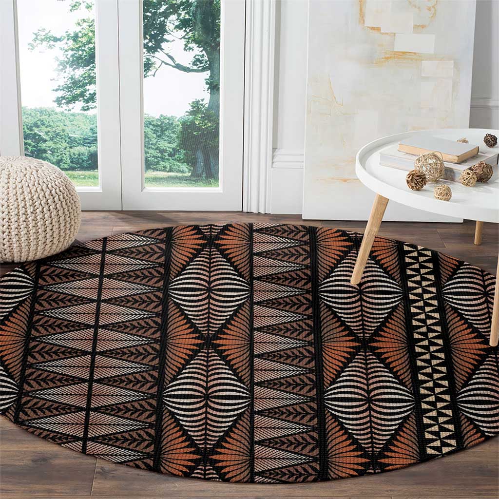 Malo e lelei Tonga Round Carpet Tongan Ngatu Vintage Brown LT14 - Polynesian Pride
