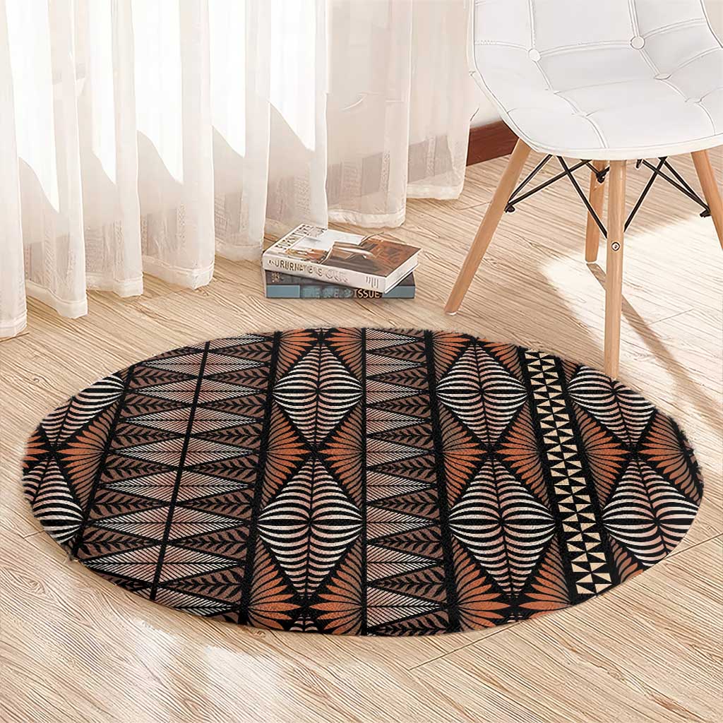 Malo e lelei Tonga Round Carpet Tongan Ngatu Vintage Brown LT14 - Polynesian Pride