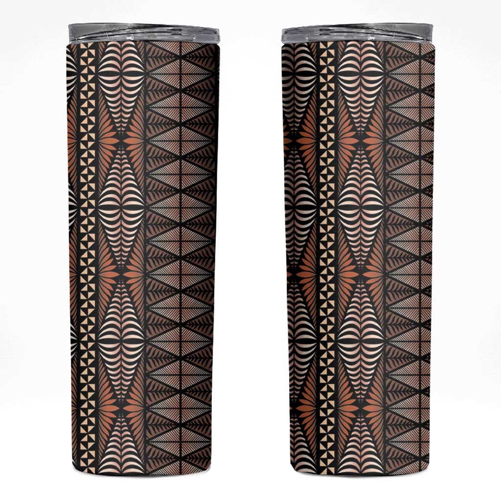 Malo e lelei Tonga Skinny Tumbler Tongan Ngatu Vintage Brown LT14 Brown - Polynesian Pride