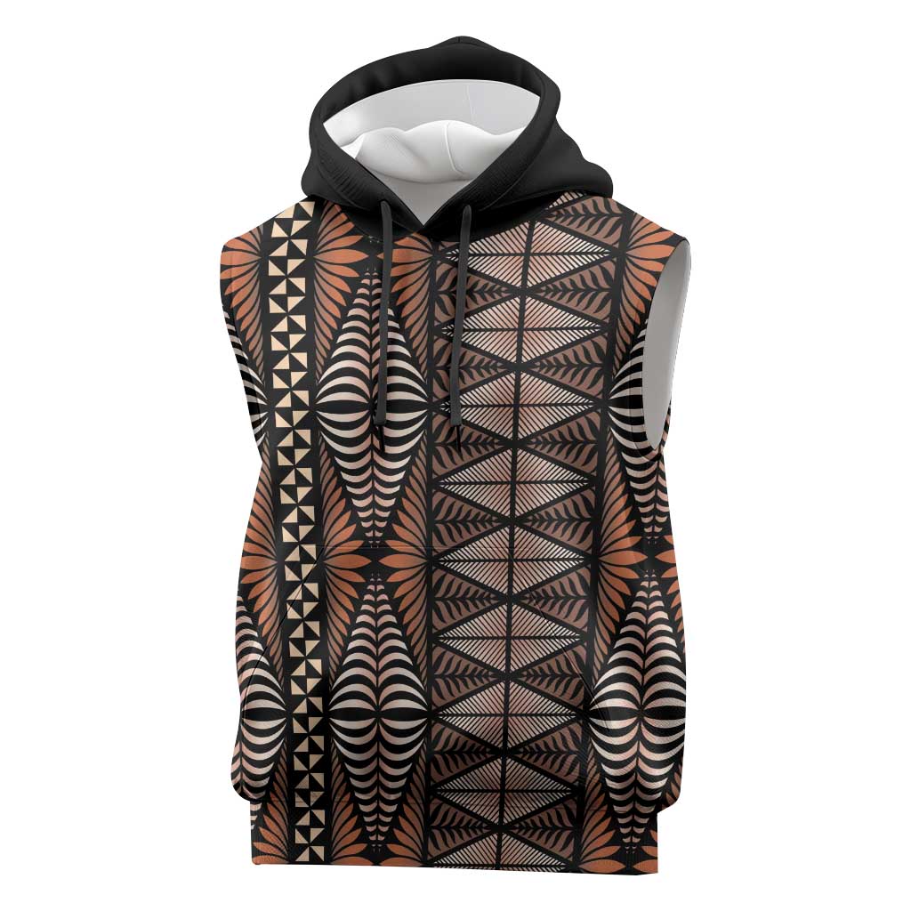Malo e lelei Tonga Sleeveless Hoodie Tongan Ngatu Vintage Brown LT14 Brown - Polynesian Pride