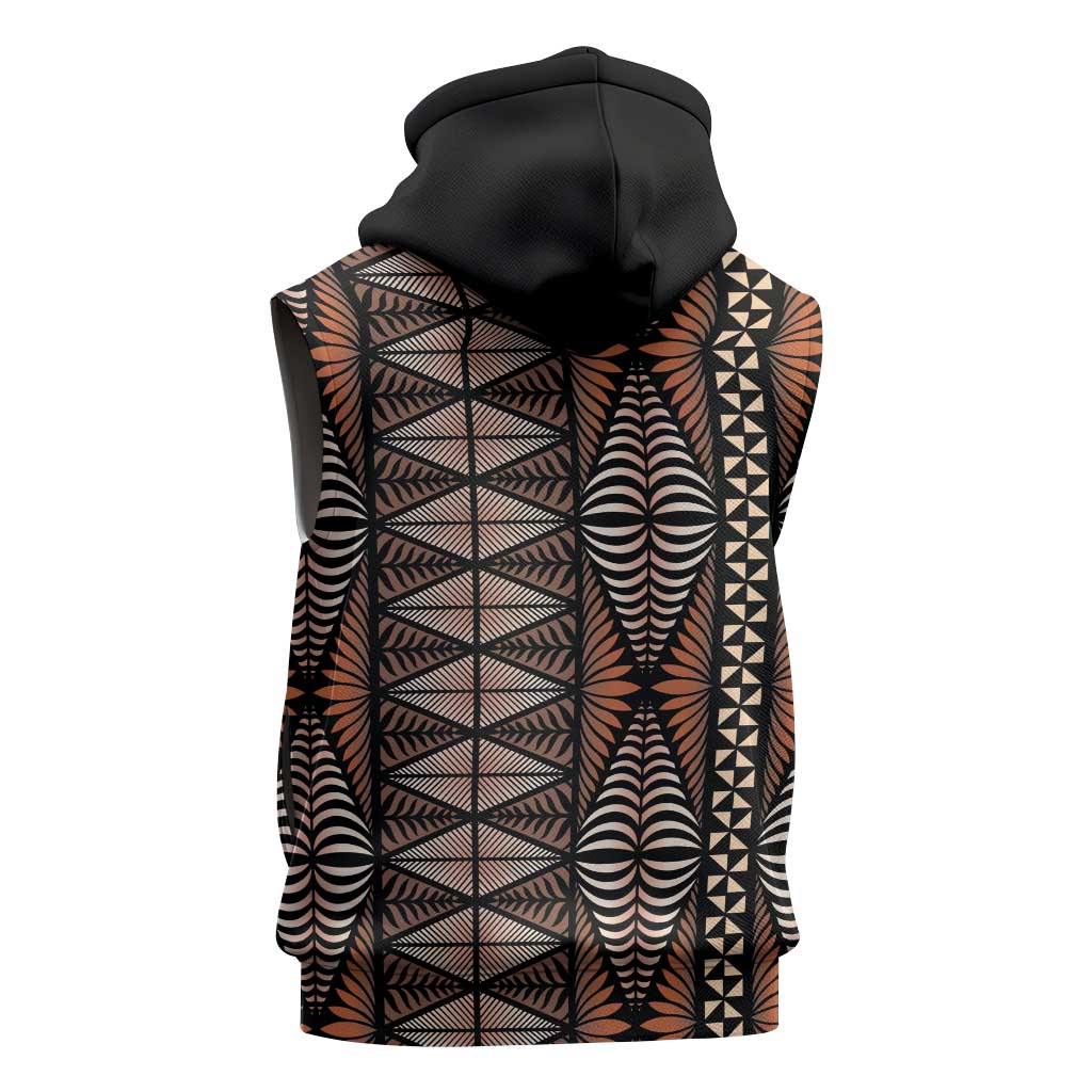 Malo e lelei Tonga Sleeveless Hoodie Tongan Ngatu Vintage Brown LT14 - Polynesian Pride