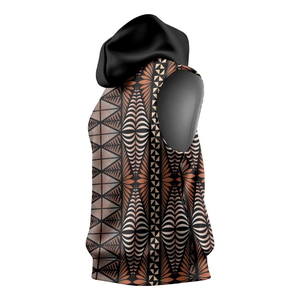 Malo e lelei Tonga Sleeveless Hoodie Tongan Ngatu Vintage Brown LT14 - Polynesian Pride