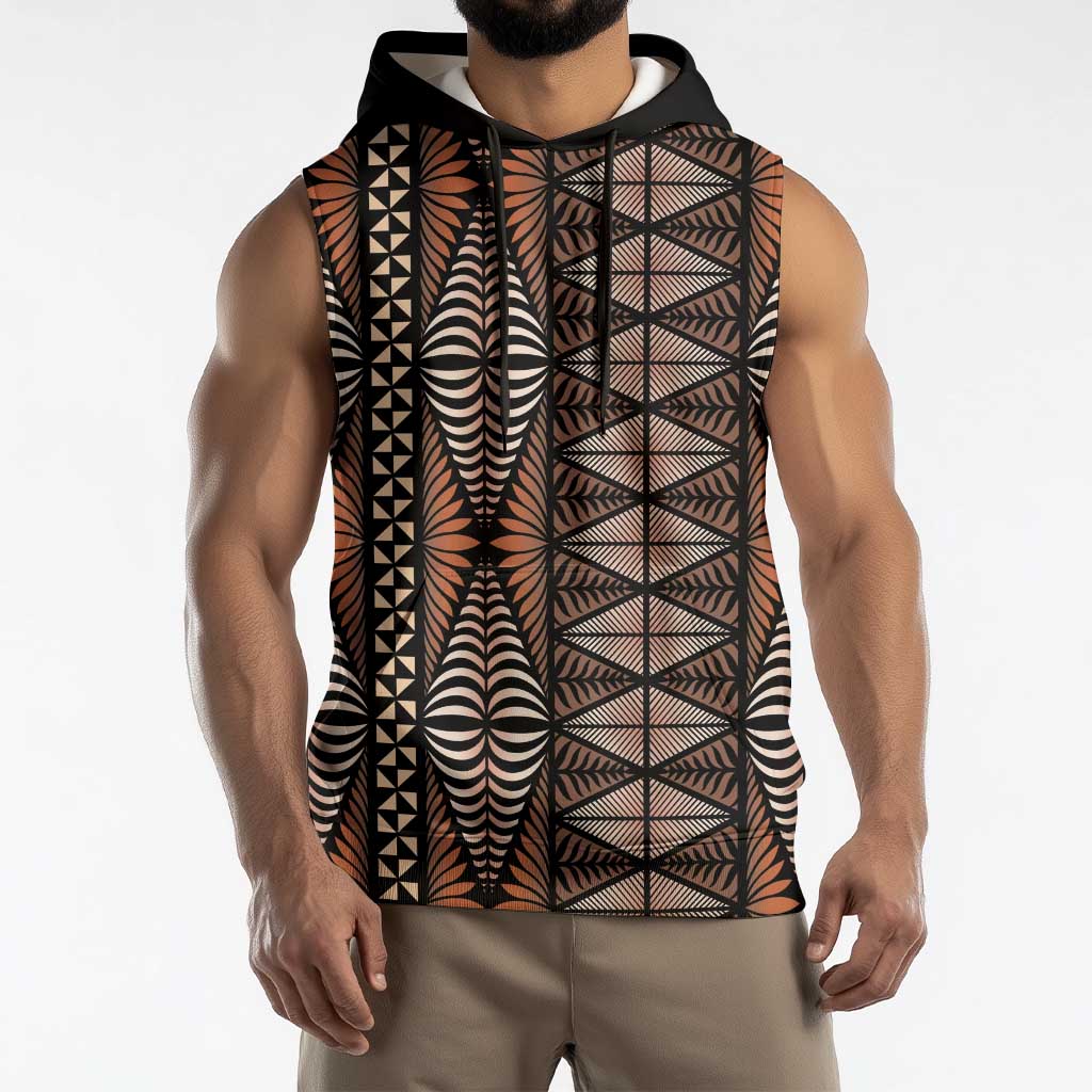 Malo e lelei Tonga Sleeveless Hoodie Tongan Ngatu Vintage Brown LT14 - Polynesian Pride