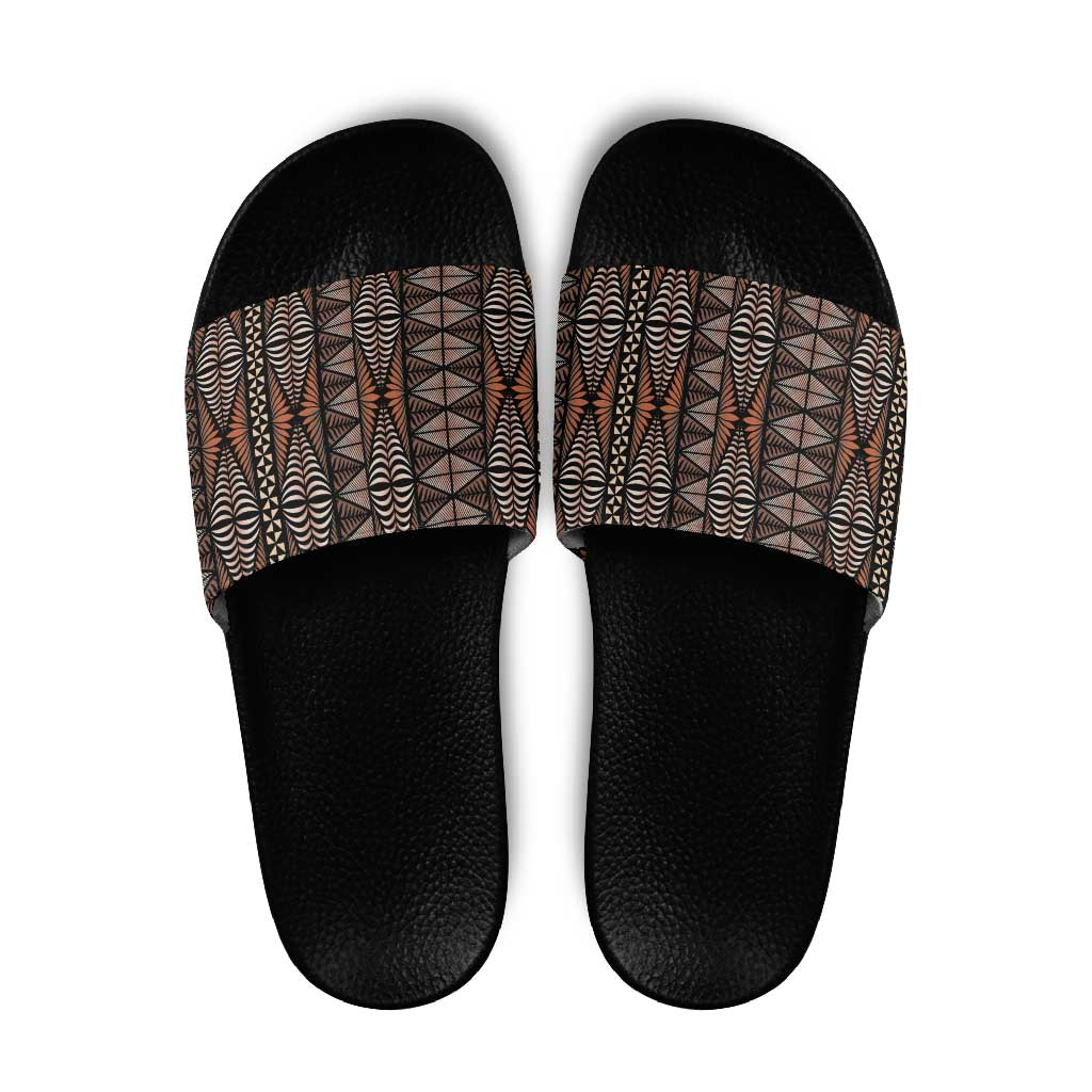 Malo e lelei Tonga Slide Sandals Tongan Ngatu Vintage Brown LT14 Brown - Polynesian Pride