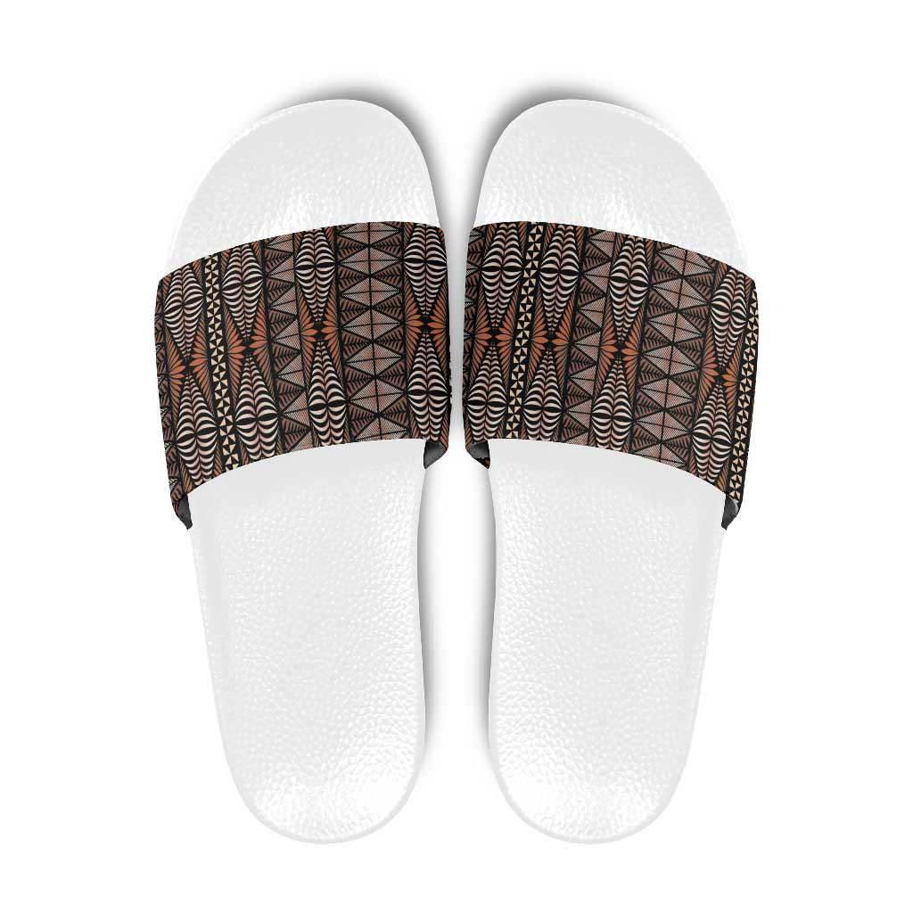 Malo e lelei Tonga Slide Sandals Tongan Ngatu Vintage Brown LT14 Brown - Polynesian Pride
