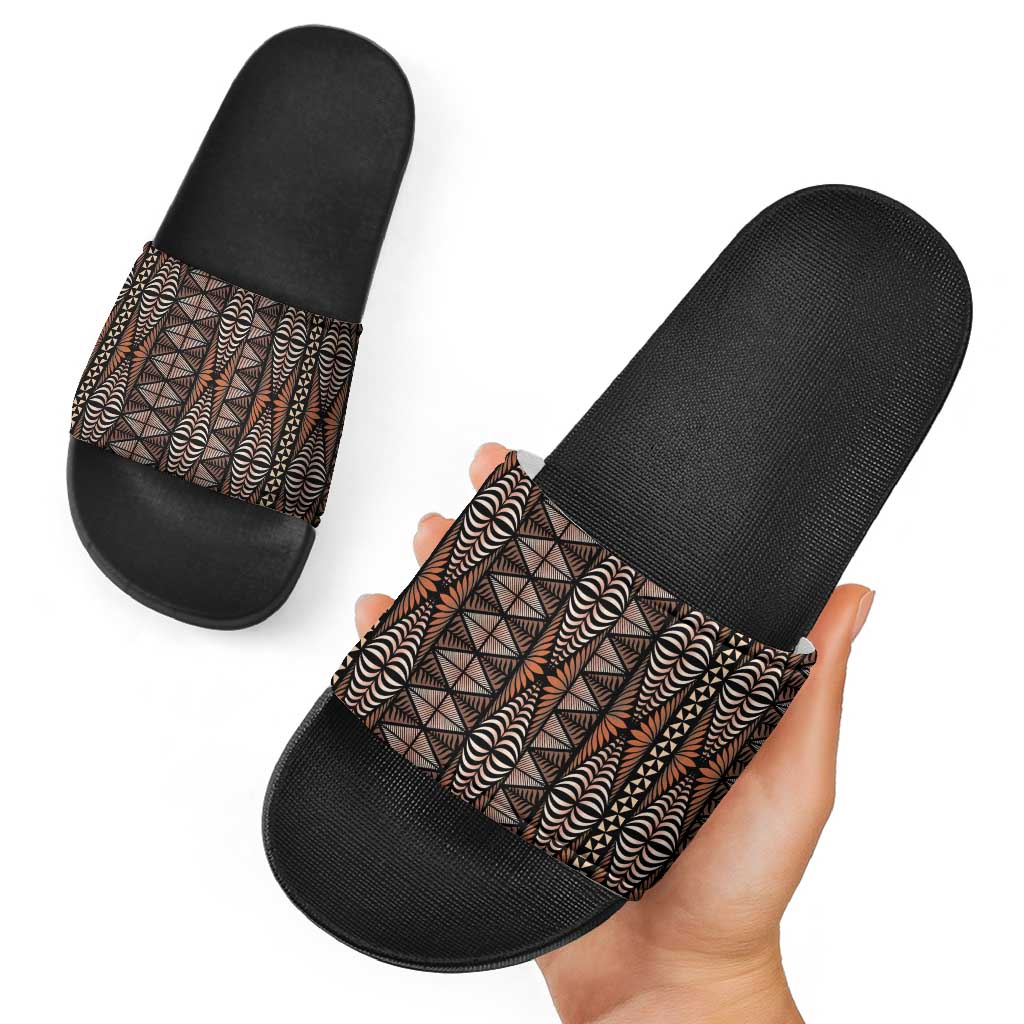 Malo e lelei Tonga Slide Sandals Tongan Ngatu Vintage Brown LT14 - Polynesian Pride