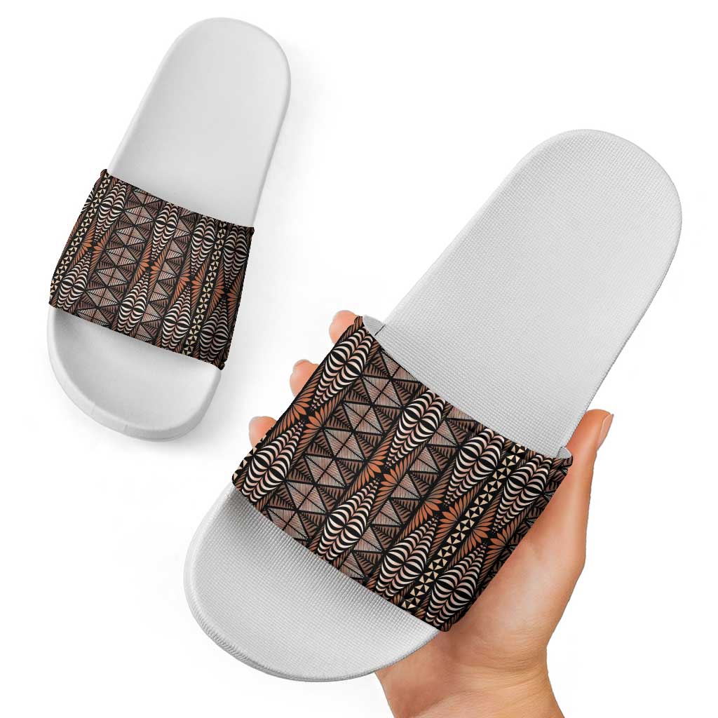 Malo e lelei Tonga Slide Sandals Tongan Ngatu Vintage Brown LT14 - Polynesian Pride