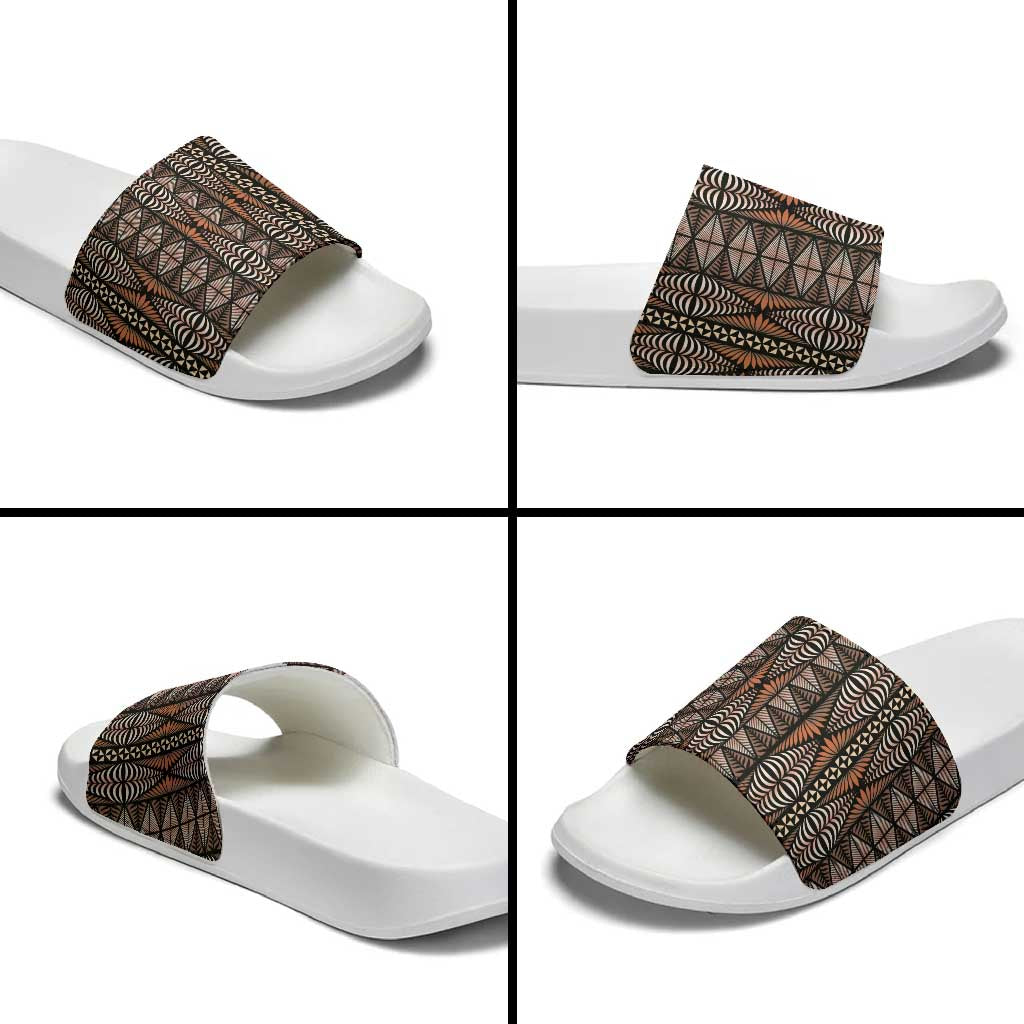 Malo e lelei Tonga Slide Sandals Tongan Ngatu Vintage Brown LT14 - Polynesian Pride