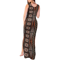 Malo e lelei Tonga Tank Maxi Dress Tongan Ngatu Vintage Brown LT14 - Polynesian Pride