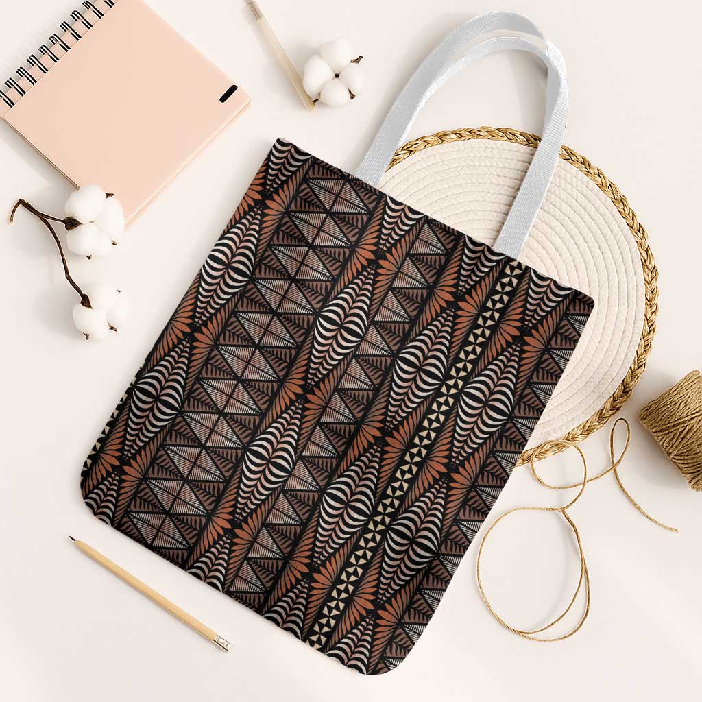 Malo e lelei Tonga Tote Bag Tongan Ngatu Vintage Brown LT14 White Strap One Size Brown - Polynesian Pride