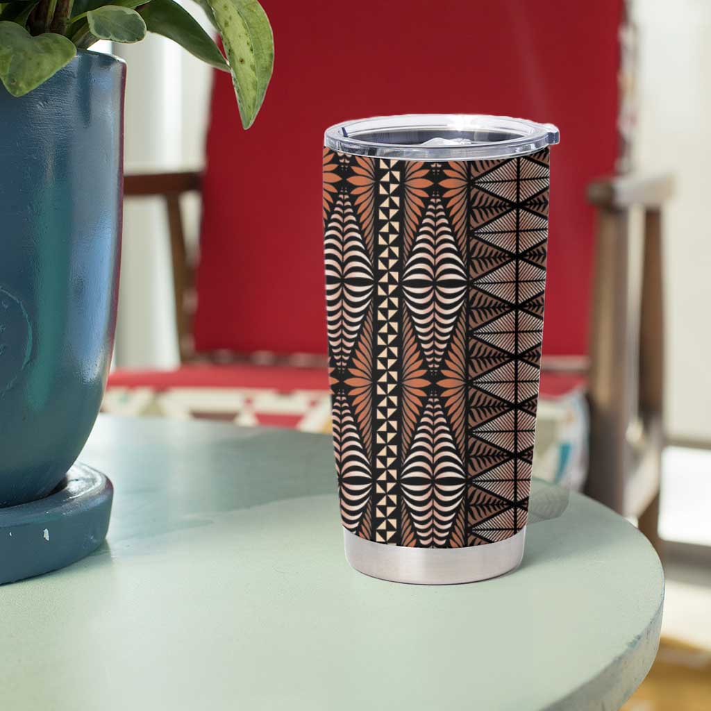 Malo e lelei Tonga Tumbler Cup Tongan Ngatu Vintage Brown LT14 - Polynesian Pride
