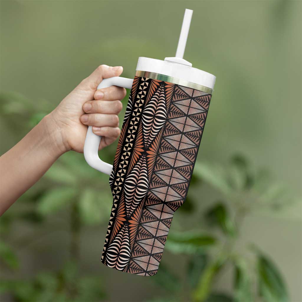Malo e lelei Tonga Tumbler With Handle Tongan Ngatu Vintage Brown - Polynesian Pride