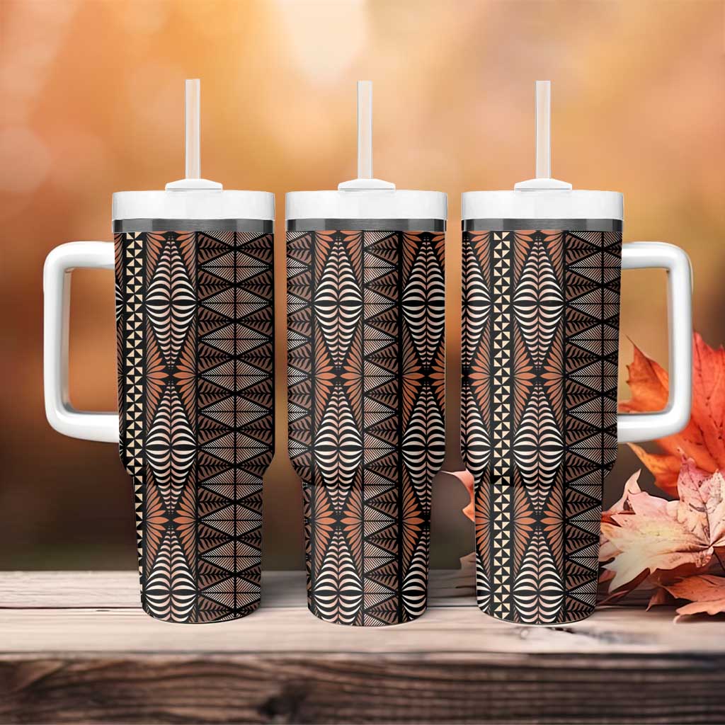 Malo e lelei Tonga Tumbler With Handle Tongan Ngatu Vintage Brown - Polynesian Pride