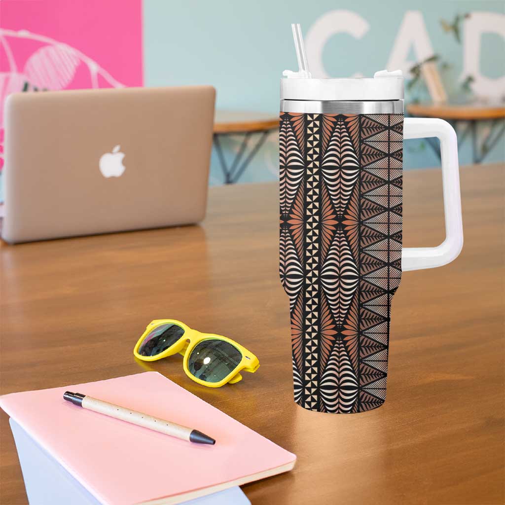 Malo e lelei Tonga Tumbler With Handle Tongan Ngatu Vintage Brown - Polynesian Pride