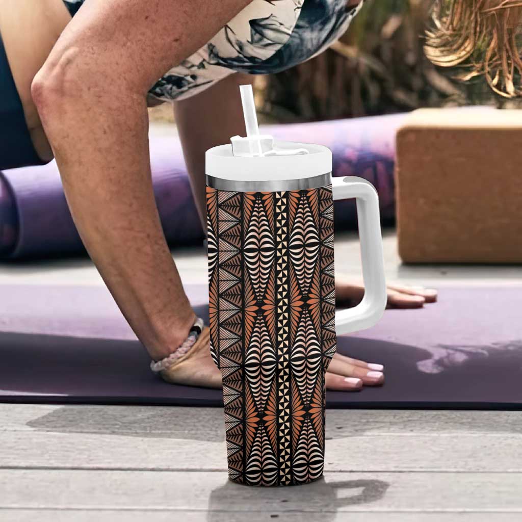 Malo e lelei Tonga Tumbler With Handle Tongan Ngatu Vintage Brown - Polynesian Pride