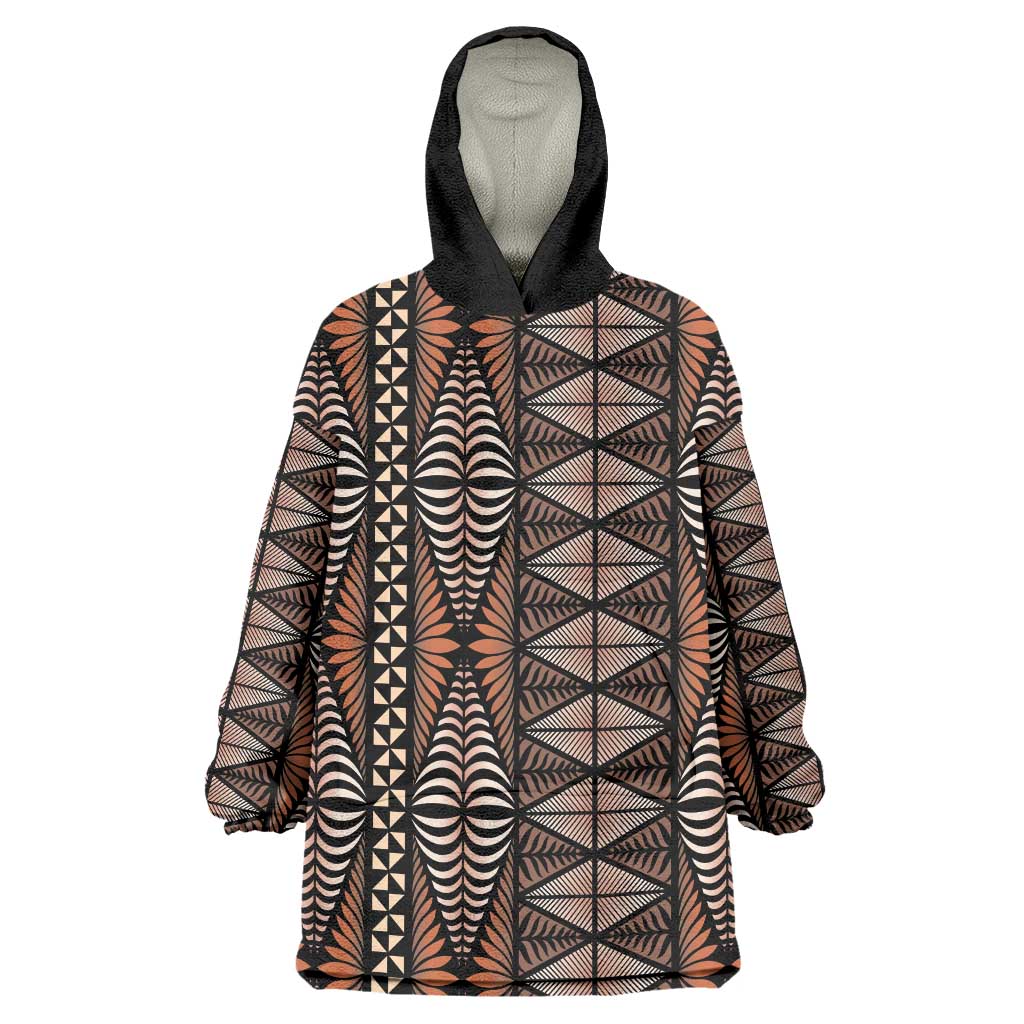 Malo e lelei Tonga Wearable Blanket Hoodie Tongan Ngatu Vintage Brown LT14 One Size Brown - Polynesian Pride