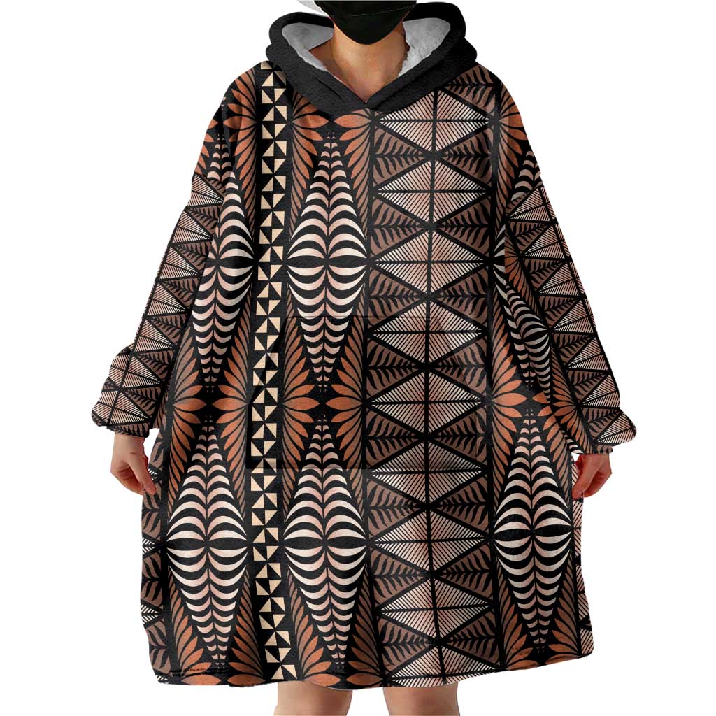 Malo e lelei Tonga Wearable Blanket Hoodie Tongan Ngatu Vintage Brown LT14 - Polynesian Pride