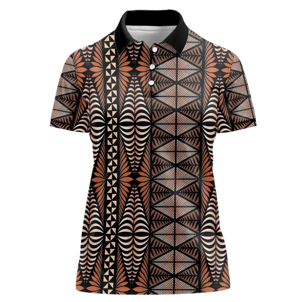 Malo e lelei Tonga Women Polo Shirt Tongan Ngatu Vintage Brown LT14 Female Brown - Polynesian Pride