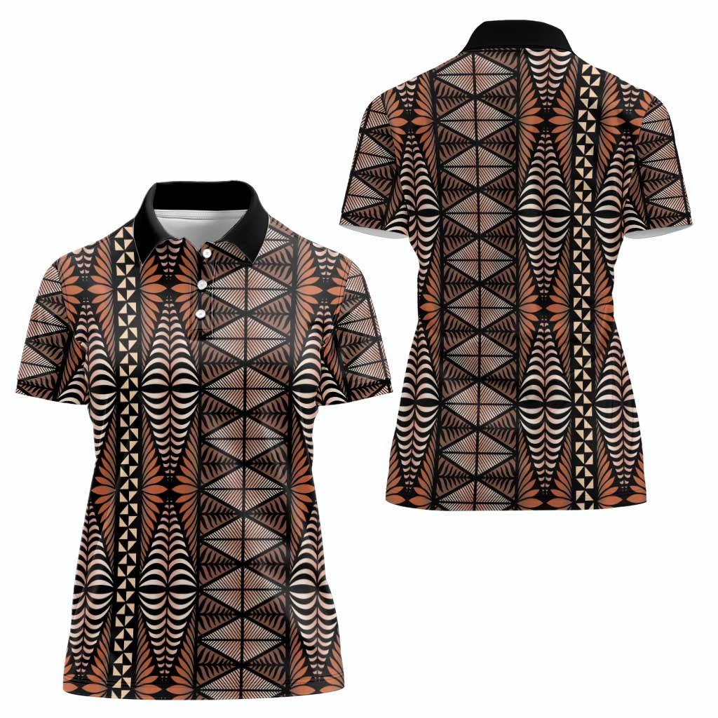 Malo e lelei Tonga Women Polo Shirt Tongan Ngatu Vintage Brown LT14 - Polynesian Pride
