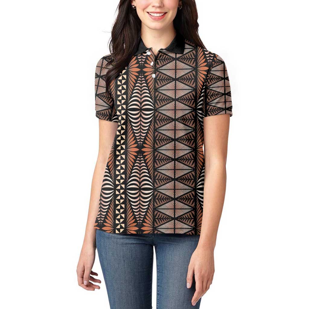 Malo e lelei Tonga Women Polo Shirt Tongan Ngatu Vintage Brown LT14 - Polynesian Pride