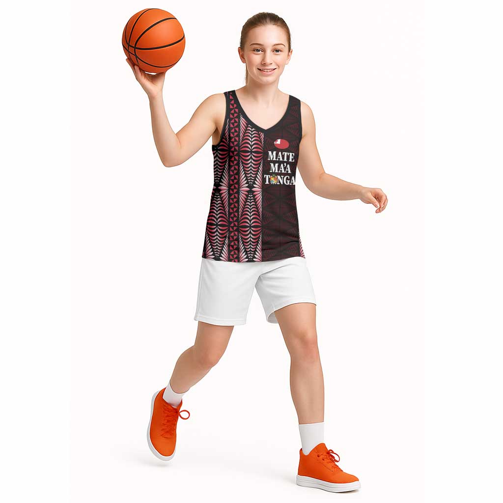 Tonga Rugby Personalised Basketball Jersey 2025 Mate Maa Tonga Ngatu Motif - Polynesian Pride