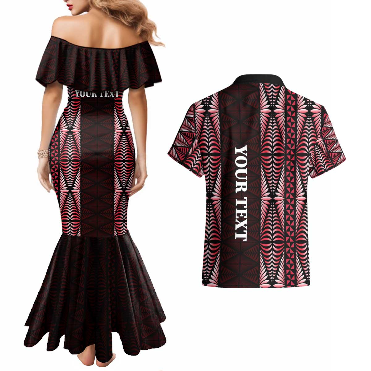 Tonga Rugby Personalised Couples Matching Mermaid Dress and Hawaiian Shirt 2025 Mate Maa Tonga Ngatu Motif - Polynesian Pride
