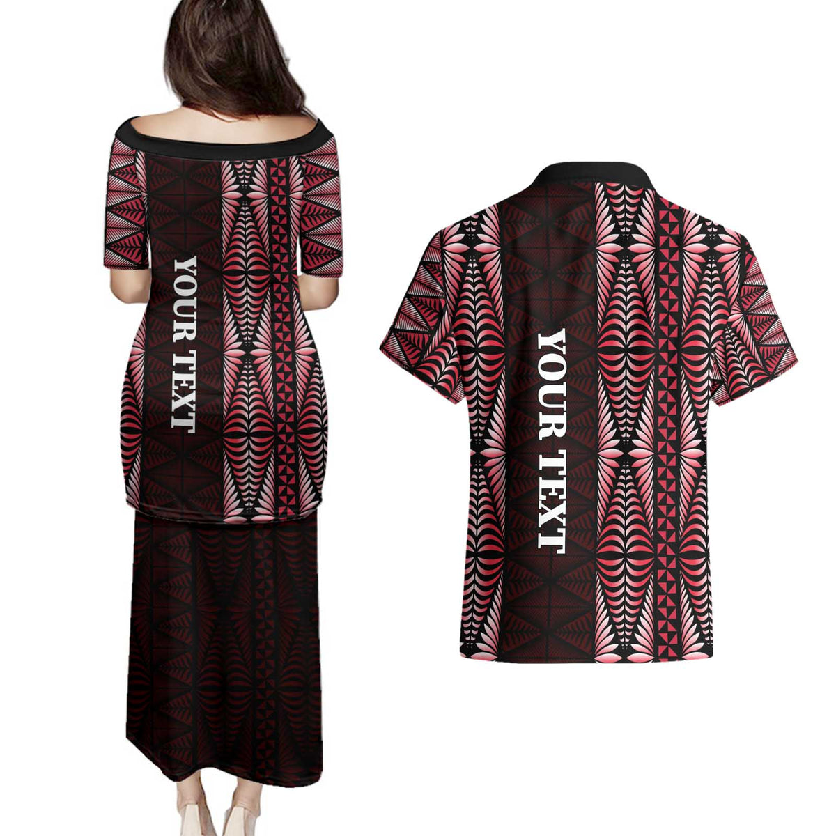 Tonga Rugby Personalised Couples Matching Puletasi and Hawaiian Shirt 2025 Mate Maa Tonga Ngatu Motif - Polynesian Pride