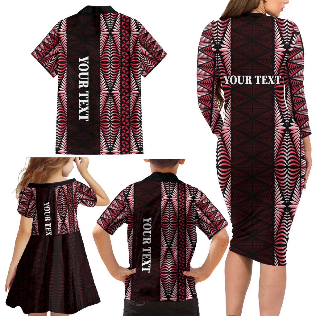 Tonga Rugby Personalised Family Matching Long Sleeve Bodycon Dress and Hawaiian Shirt 2025 Mate Maa Tonga Ngatu Motif LT14 - Polynesian Pride