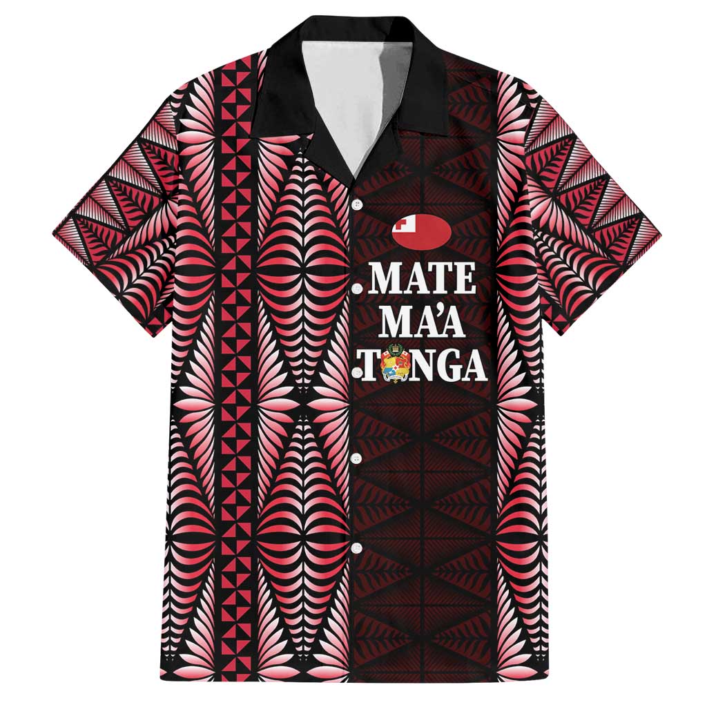 Tonga Rugby Personalised Family Matching Long Sleeve Bodycon Dress and Hawaiian Shirt 2025 Mate Maa Tonga Ngatu Motif LT14 Dad's Shirt - Short Sleeve Red - Polynesian Pride