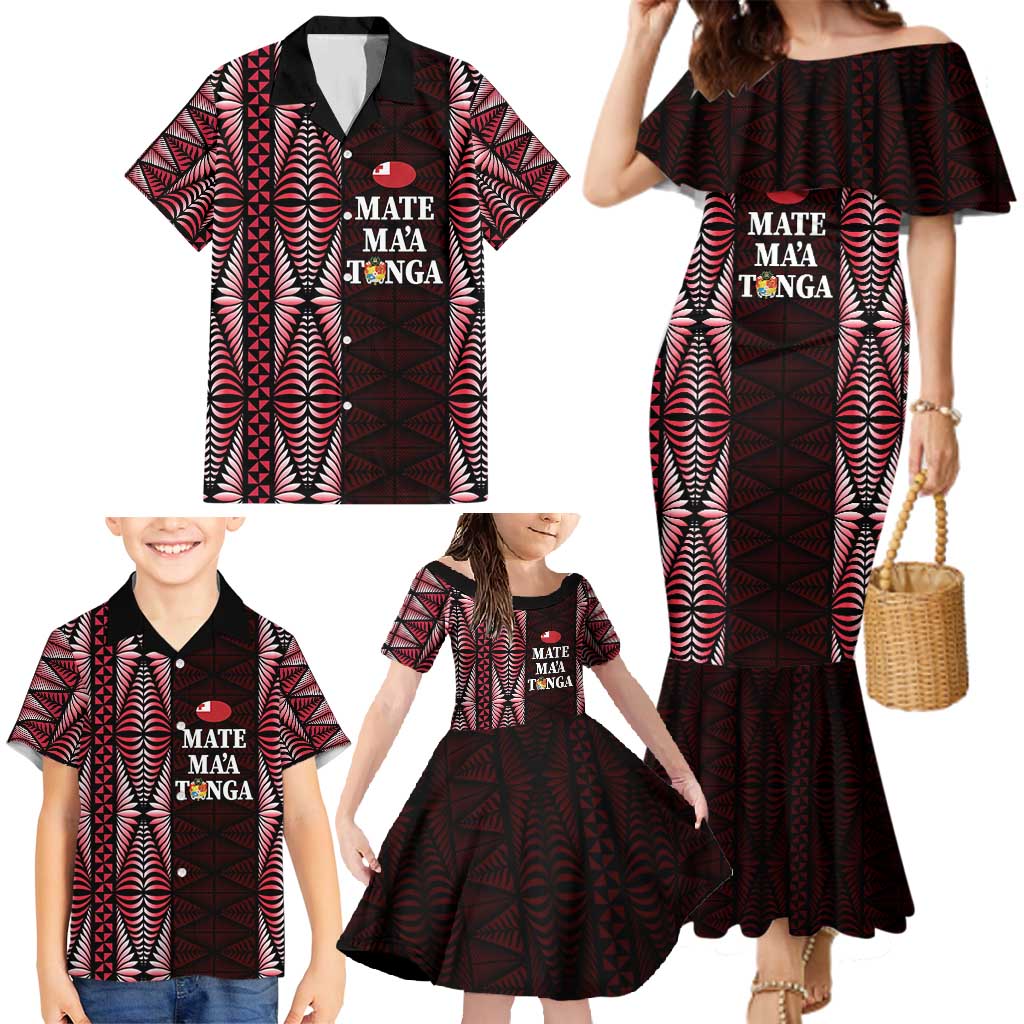 Tonga Rugby Personalised Family Matching Mermaid Dress and Hawaiian Shirt 2025 Mate Maa Tonga Ngatu Motif LT14 - Polynesian Pride