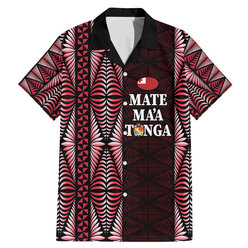 Tonga Rugby Personalised Family Matching Mermaid Dress and Hawaiian Shirt 2025 Mate Maa Tonga Ngatu Motif LT14 Dad's Shirt - Short Sleeve Red - Polynesian Pride