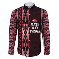 Tonga Rugby Personalised Family Matching Off The Shoulder Long Sleeve Dress and Hawaiian Shirt 2025 Mate Maa Tonga Ngatu Motif LT14 Dad's Shirt - Long Sleeve Red - Polynesian Pride